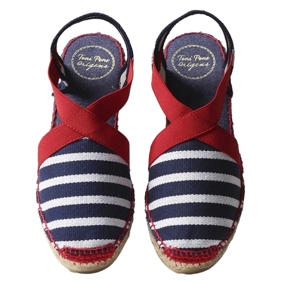 Toni Pons Tarbes Nautical Blue Red Espadrille Wedge Slingback Sandal 42 / US 11 - Picture 2 of 10